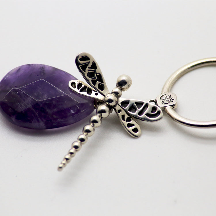 Amethyst Pendant with Dragonfly and OM symbol