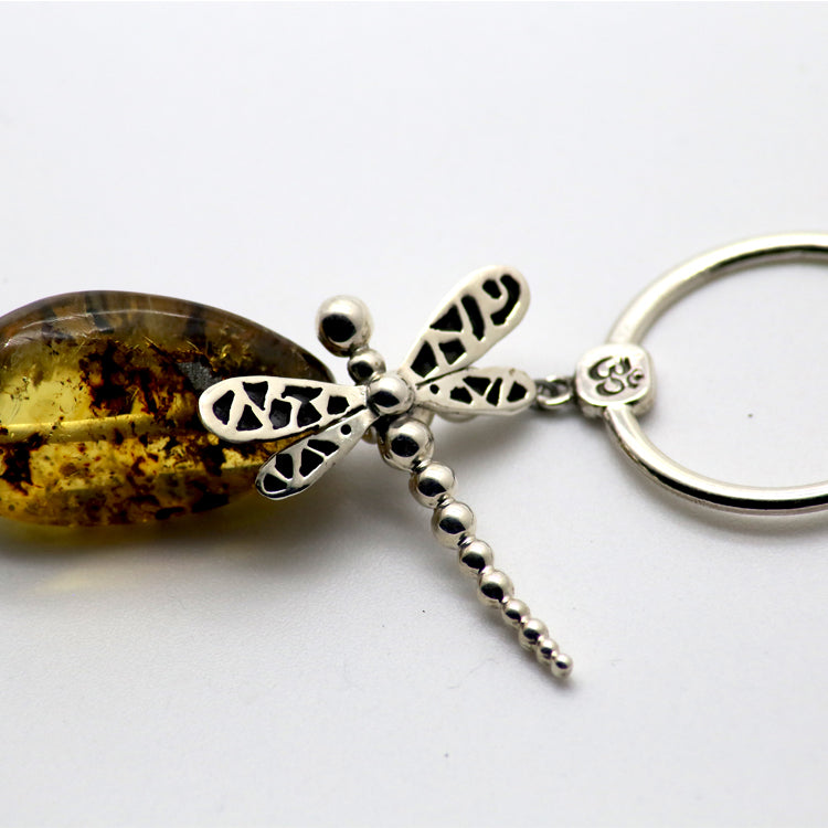 Amber Pendant with Dragonfly and OM symbol