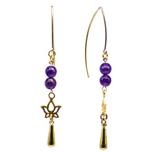 Load image into Gallery viewer, Amethyst earring with Lotus Flower charm.
