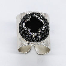 Load image into Gallery viewer, Onyx, Hematite and Zirconia Adjustable ring.
