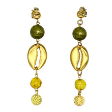 Load image into Gallery viewer, Garnet and Amber earring with Snail charm.
