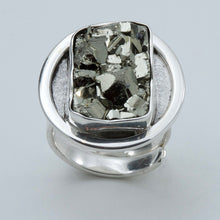 Load image into Gallery viewer, Adjustable ring with rectangular Pyrite. Oval bezel
