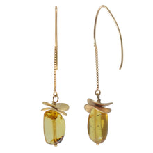 Load image into Gallery viewer, Long earring with Amber and wavy discs.
